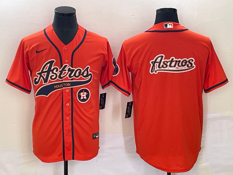 Men's Houston Astros Orange Team Big Logo With Patch Cool Base Stitched Baseball Jersey Men's Houston Astros Orange Team Big Logo With Patch Cool Base Stitched Baseball Jersey